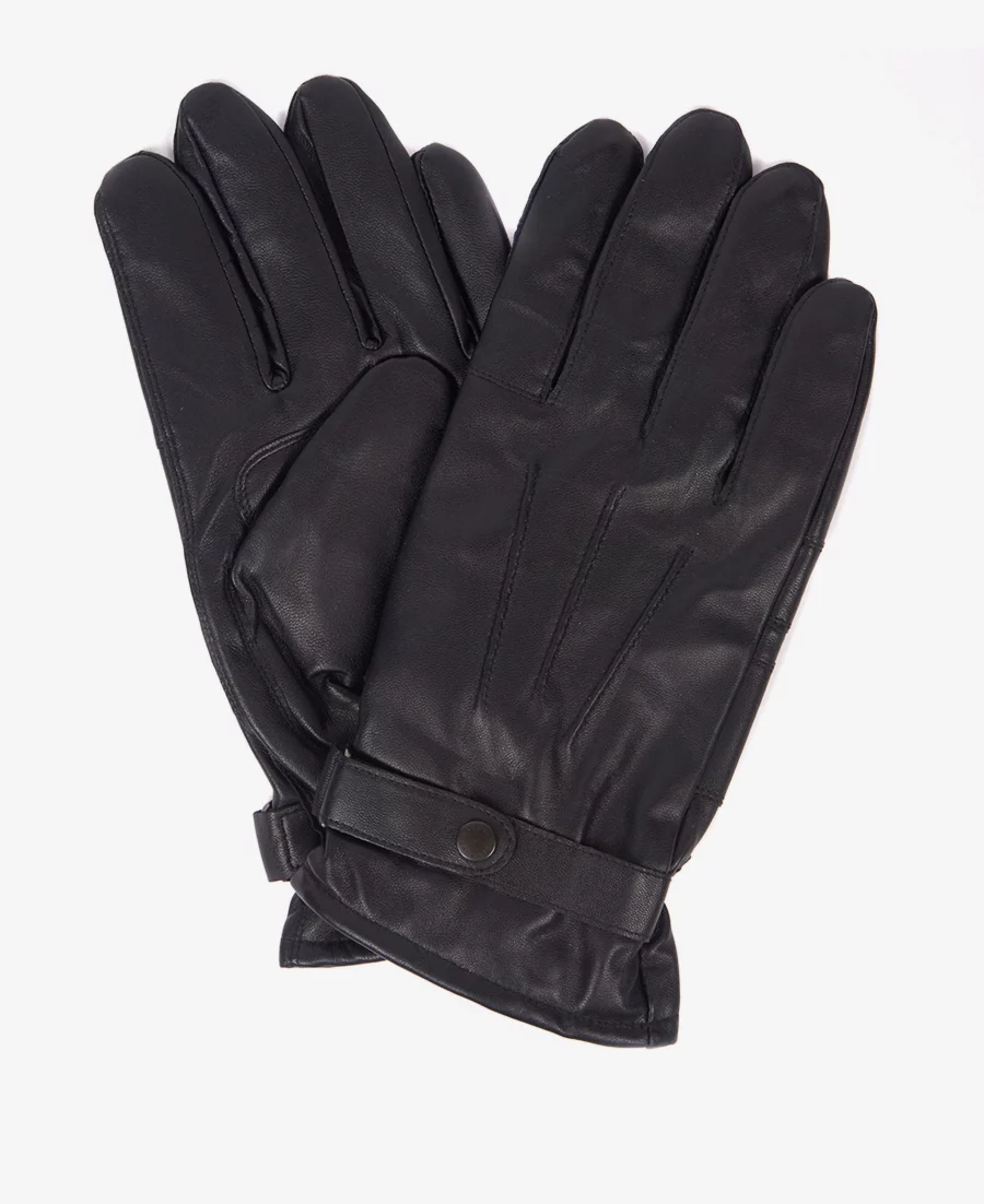 BARBOUR INSULATED BURNISHED LEATHER GLOVES BLACK