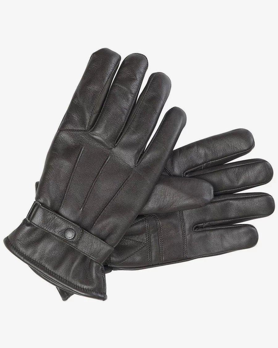 BARBOUR INSULATED BURNISHED LEATHER GLOVES DK BROWN