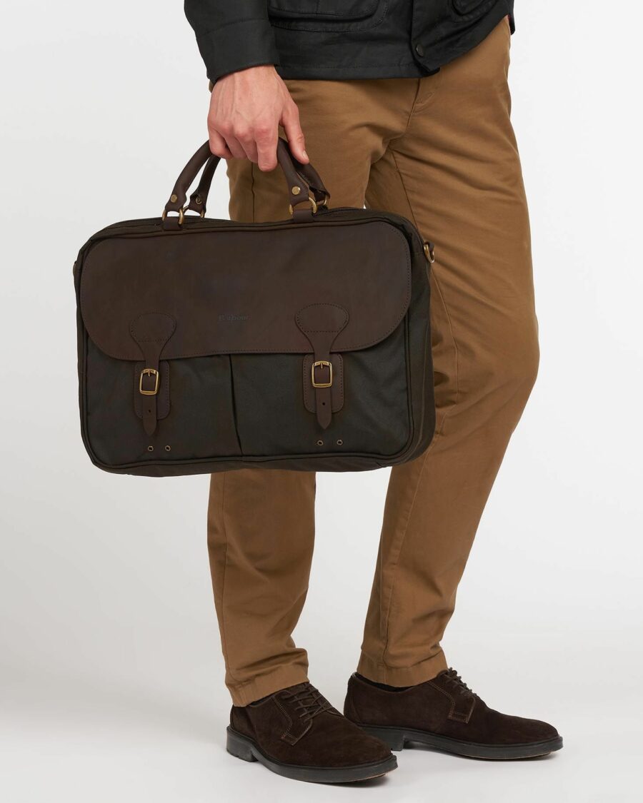 BARBOUR WAX LEATHER BRIEFCASE OLIVE