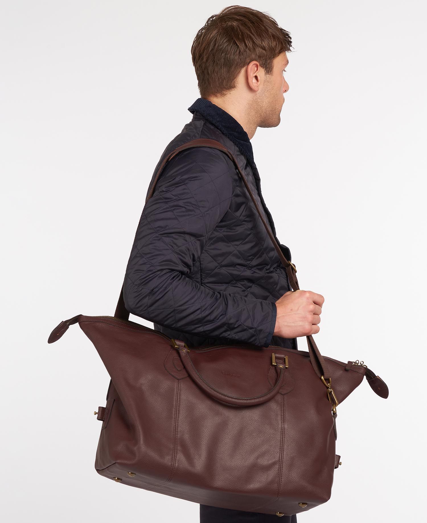 Barbour Leather Medium Travel Explorer Bag-Chocolate - Aston Bourne