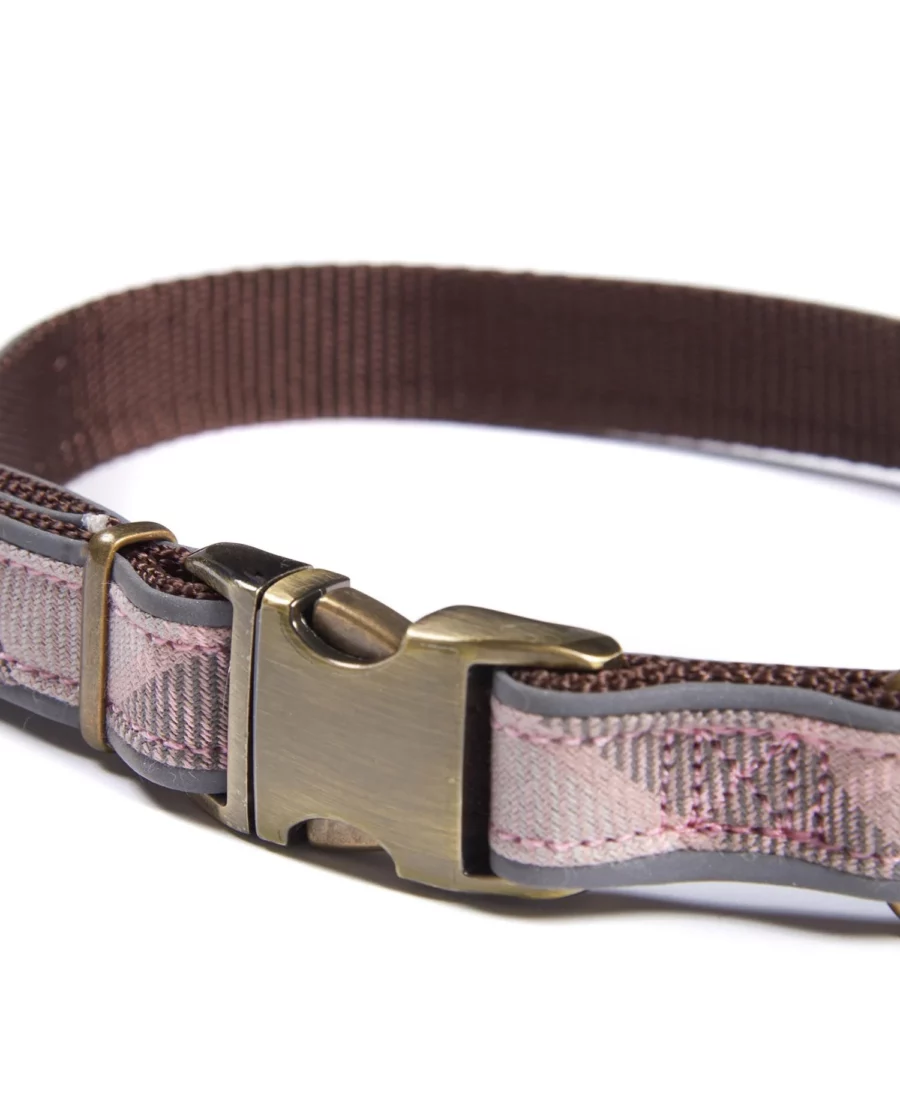 Barbour Reflective Tartan Dog Collar: Taupe / Pink