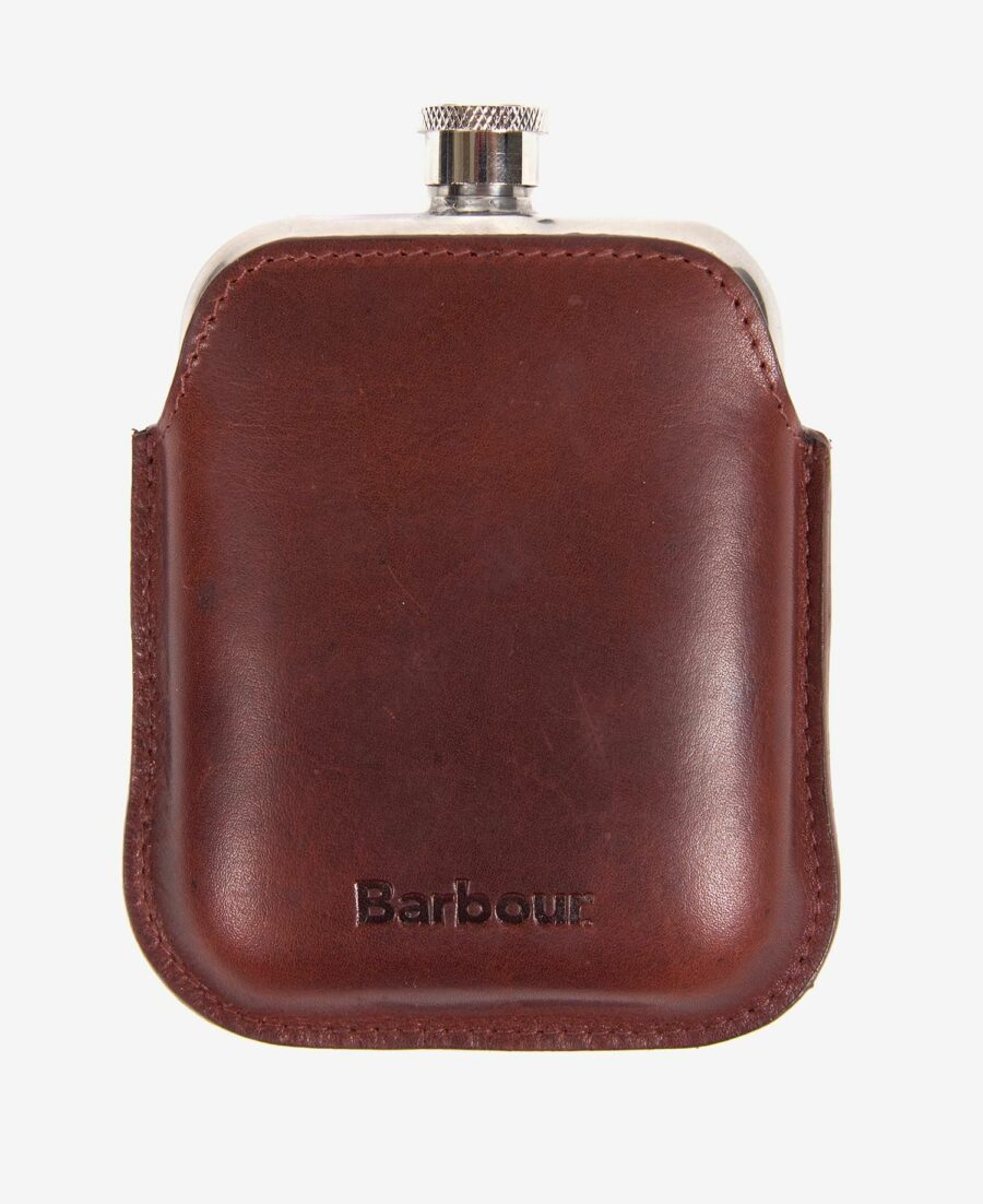 Barbour Wax Leather Hipflask-Dark Brown