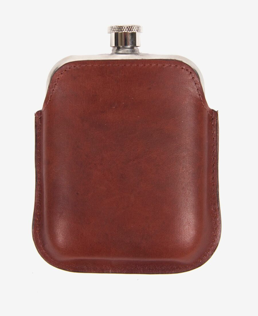 Barbour Wax Leather Hipflask-Dark Brown