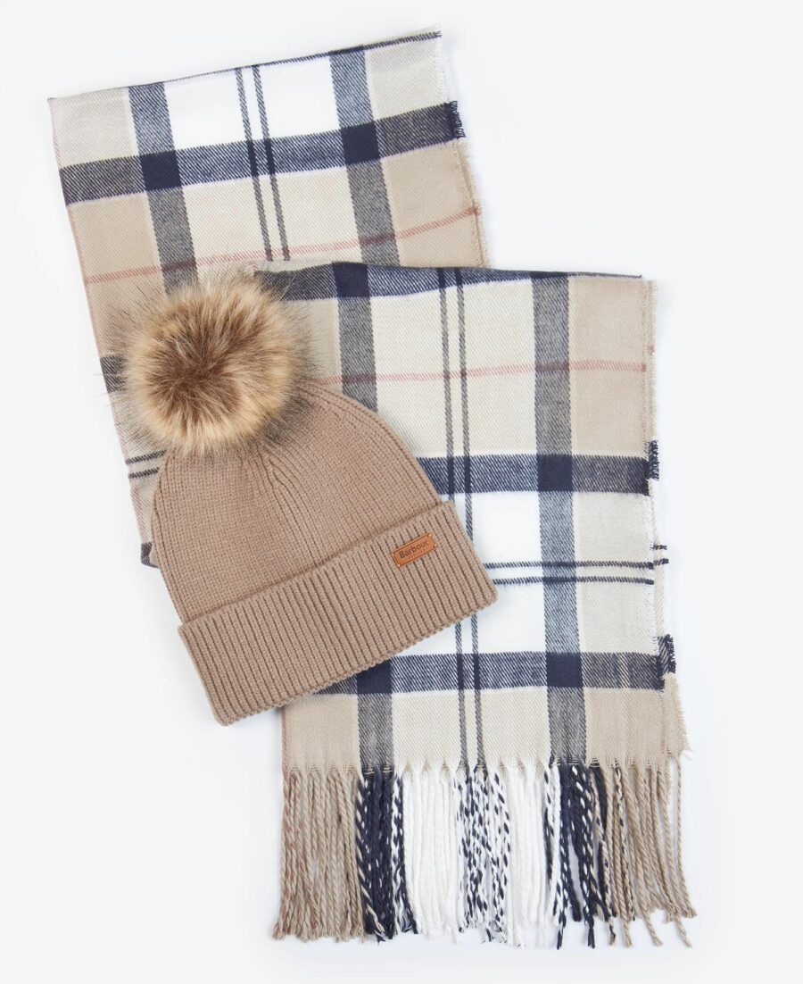 Barbour Dover Beanie & Hailes Scarf Gift Set-Rosewood