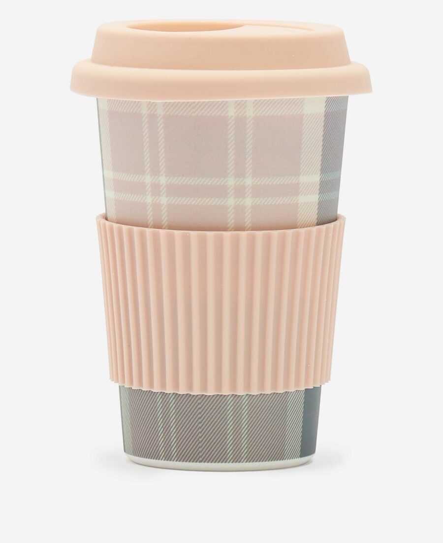 Barbour Reusable Tartan Travel Mug-Pink/Grey Tartan