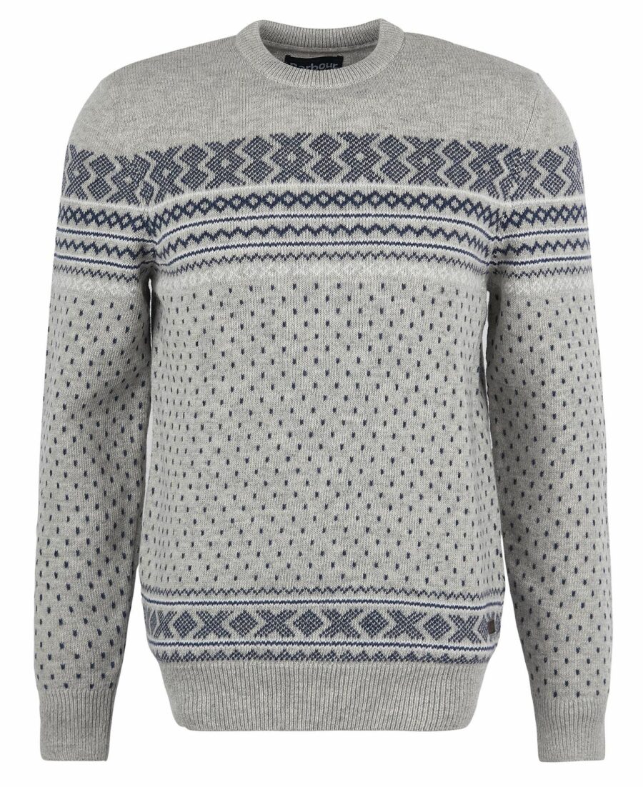 Barbour Essential Fairisle Sweatshirt-Light Grey