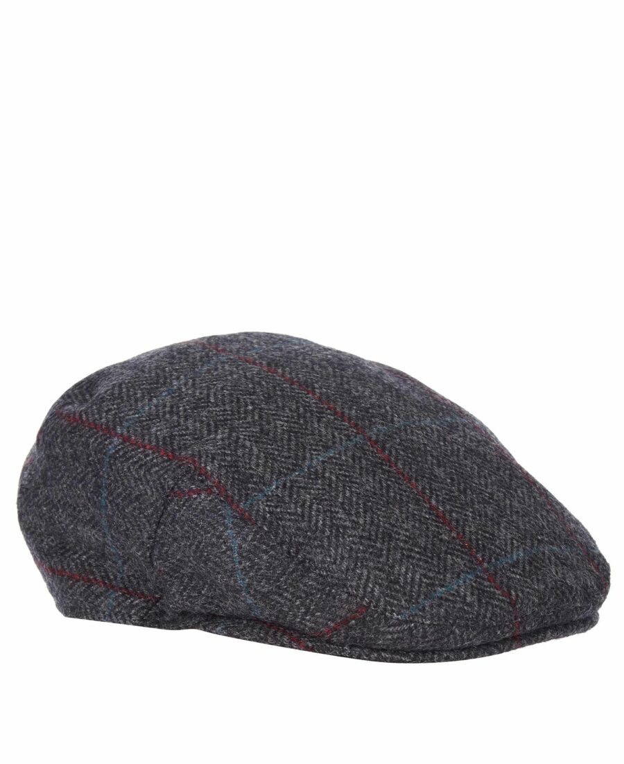 Barbour Crieff Flat Cap-Charcoal/Red/Blue